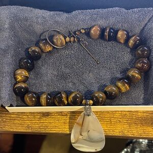 Brown Beaded Necklace with Teardrop Pendant